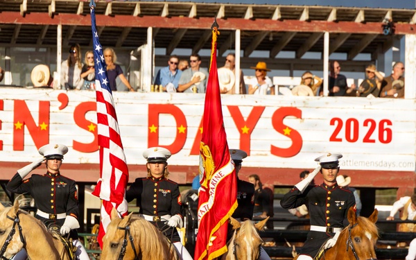 The Marine Corps Mounted Color Guard presents the colors during Gunnison Cattlemen’s Days