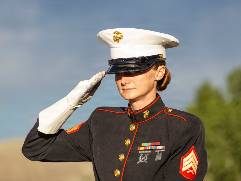 The Marine Corps Mounted Color Guard presents the colors during Gunnison Cattlemen’s Days