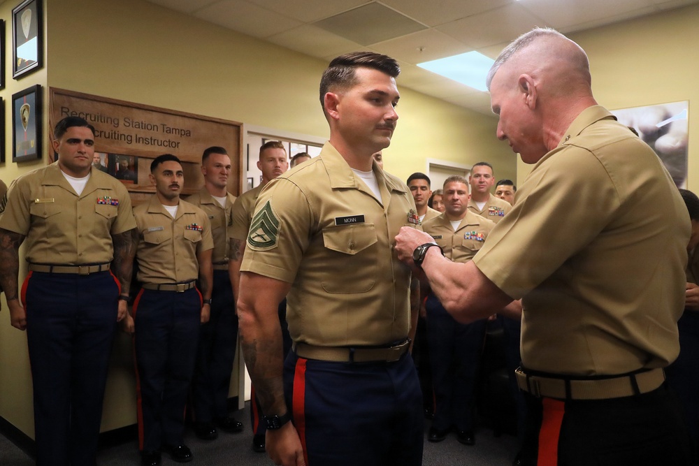 CMC Visits RS Tampa, Awards Navy and Marine Corps Achievement Medal to Tampa Recruiter Staff Sgt. Monn