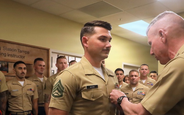 CMC Visits RS Tampa, Awards Navy and Marine Corps Achievement Medal to Tampa Recruiter Staff Sgt. Monn