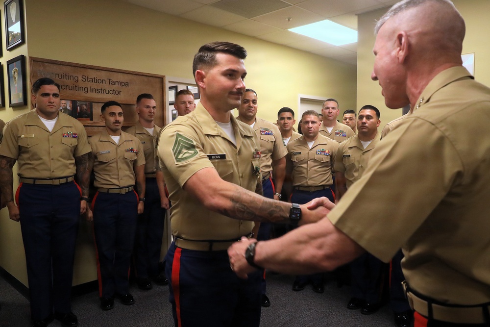 CMC Visits RS Tampa, Awards Navy and Marine Corps Achievement Medal to Tampa Recruiter Staff Sgt. Monn