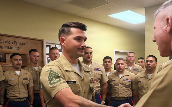 CMC Visits RS Tampa, Awards Navy and Marine Corps Achievement Medal to Tampa Recruiter Staff Sgt. Monn