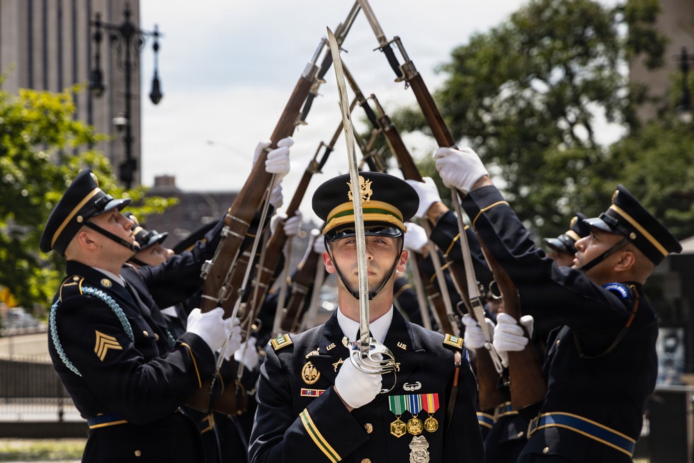U.S. Army Drill Team Performs at New York CIty Hall during Sail250