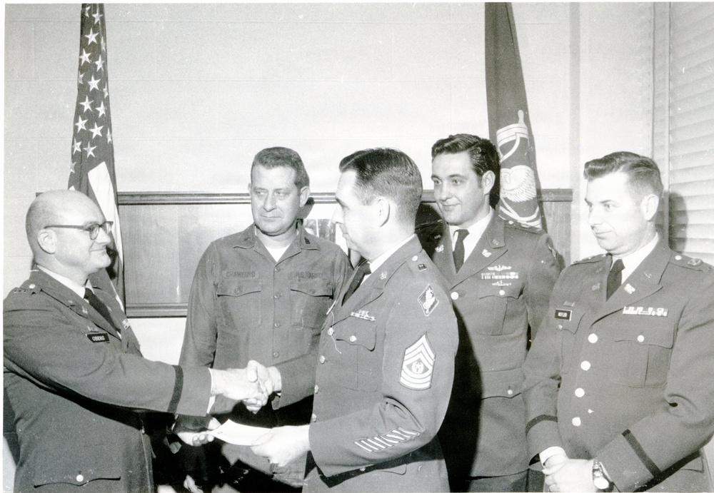 Transportation School Command Sergeant Major Jeffress received a donation from the Marine Warrant Officer’s Association