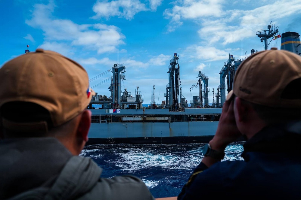 Philippine Navy Miguel Malvar conducts a replenishment-at-sea with USNS Guadalupe during RIMPAC 26