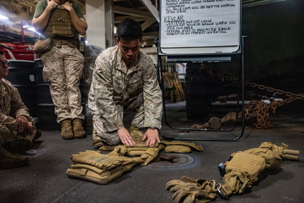 11th MEU Marines, Sailors Attend A Personal Protective Equipment Class Aboard USS Boxer