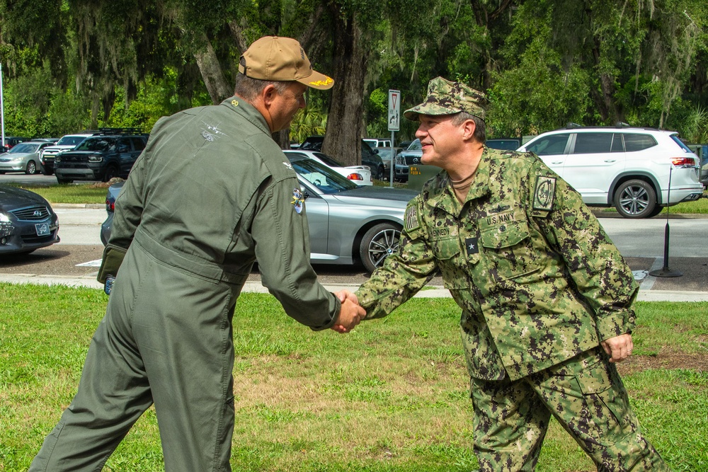 Commander, Navy Personnel Command Rear Adm. Kevin Kennedy and FORCM Bill Houlihan visit Naval Air Station Jacksonville