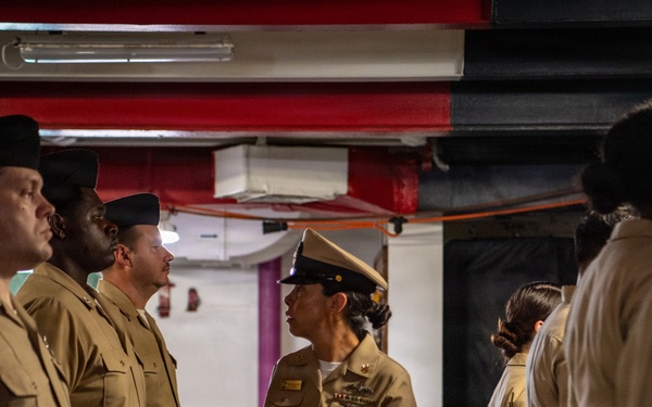USS John C. Stennis CMC Inspects Uniforms