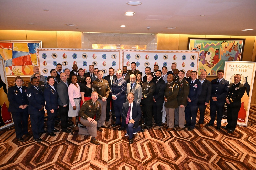 The AFRICOM ACHOD 26 planners and 414th CSB contracting team with General Dagvin Anderson and Command Sergeant Major Garric Banfield