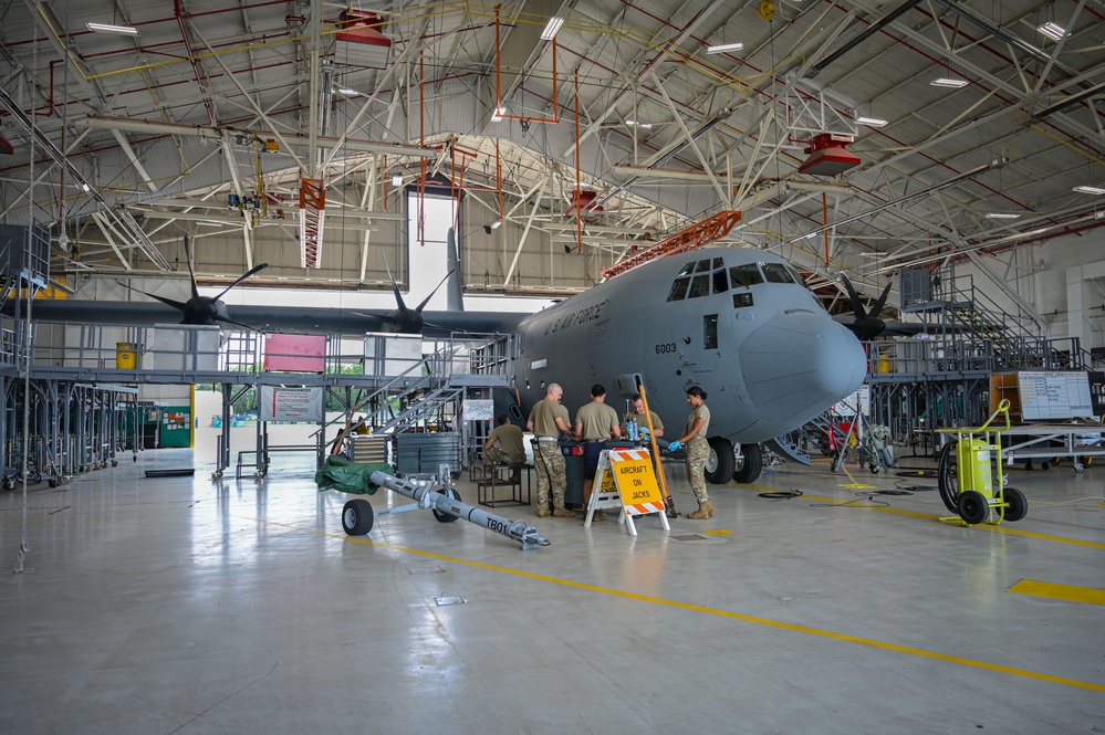165th Airlift Wing crew chiefs validate newly delivered C-130J Super Hercules during acceptance inspection