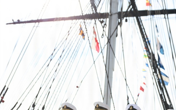 Navy Band Northeast’s Trident Brass Quintet performed aboard USS Constitution while underway during Sail Boston