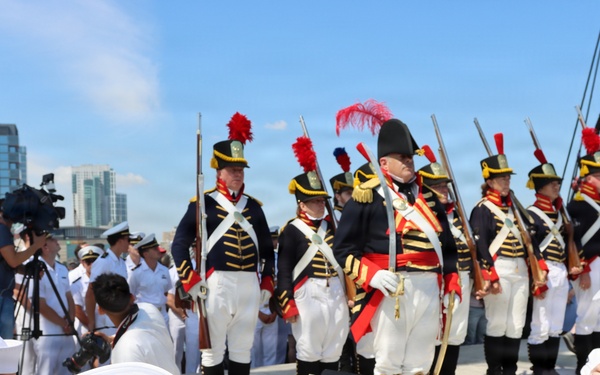 Navy Band Northeast’s Trident Brass Quintet performed aboard USS Constitution while underway during Sail Boston