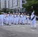 Navy Band Northeast proudly marched through downtown Boston during the Crew and Cadet Parade as part of Sail Boston