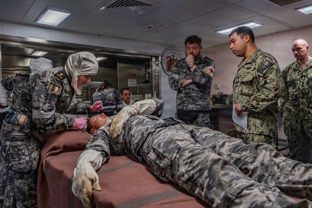 Pacific Partnership 2026 medical team responds alongside Royal Australian Navy HMAS Choules (L100) during damage control drill