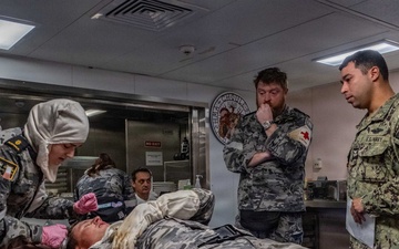 Pacific Partnership 2026 medical team responds alongside Royal Australian Navy HMAS Choules (L100) during damage control drill