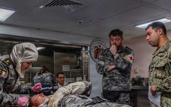 Pacific Partnership 2026 medical team responds alongside Royal Australian Navy HMAS Choules (L100) during damage control drill