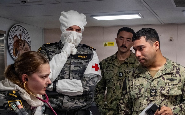 Pacific Partnership 2026 medical team responds alongside Royal Australian Navy HMAS Choules (L100) during damage control drill