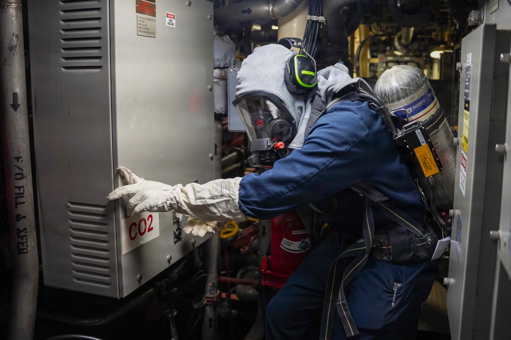 USS Cooperstown Conducts a Main Space Fire Drill.