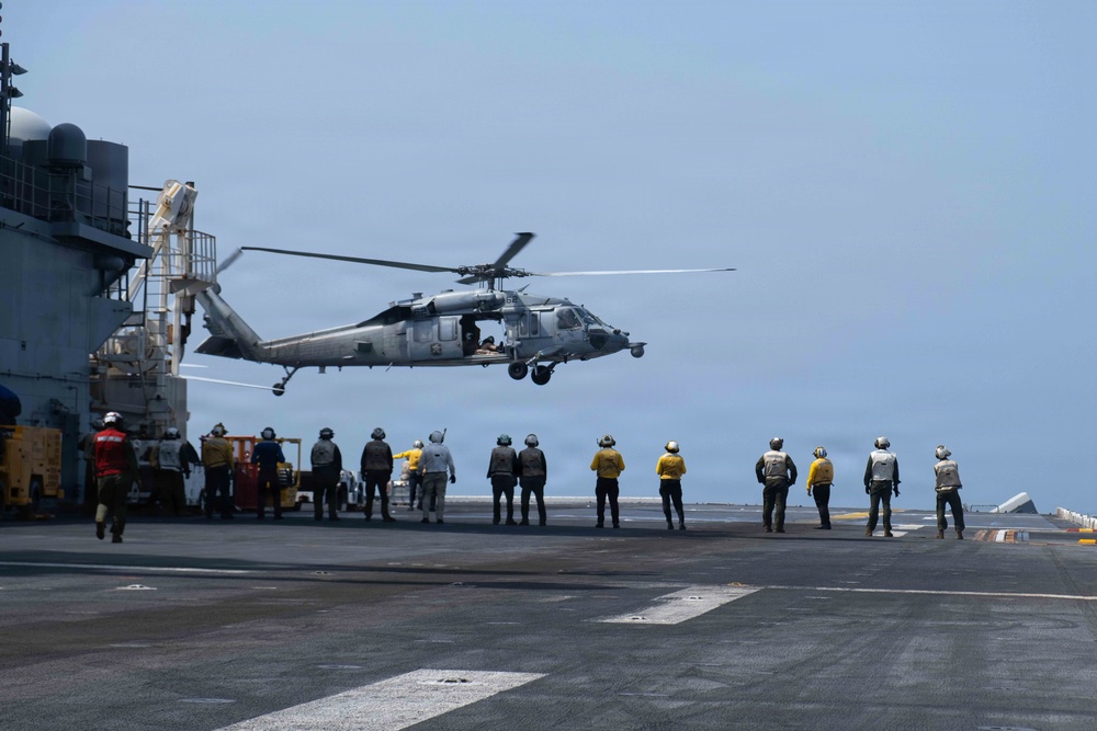USS Boxer, USS Comstock, USNS Cesar Chavez Conduct VERTREP