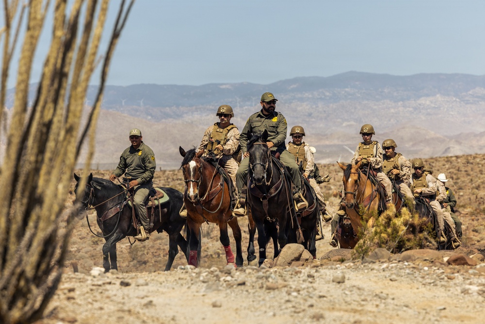 JTF-SB Marines and U.S. Border Patrol saddle-up during interagency training