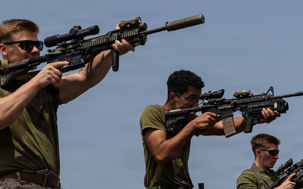 U.S. Marines conduct marksmanship training aboard USS Portland