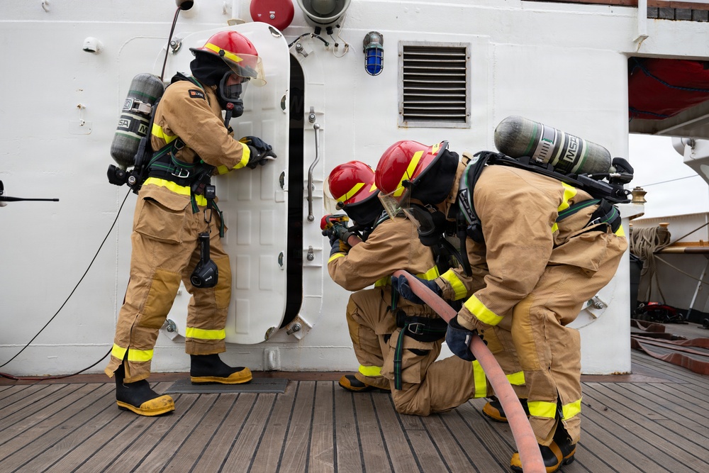 USCGC Eagle crew conducts firefighting training