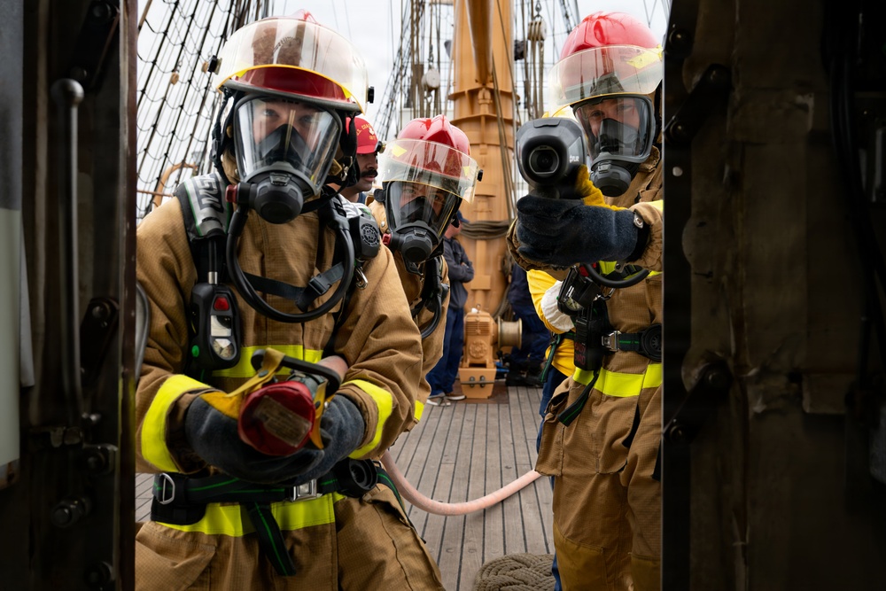 USCGC Eagle crew conducts firefighting training