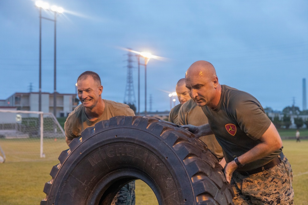 U.S. Marine with 3rd Marine Division conduct a Staff NCO and Officer Physical Training Event