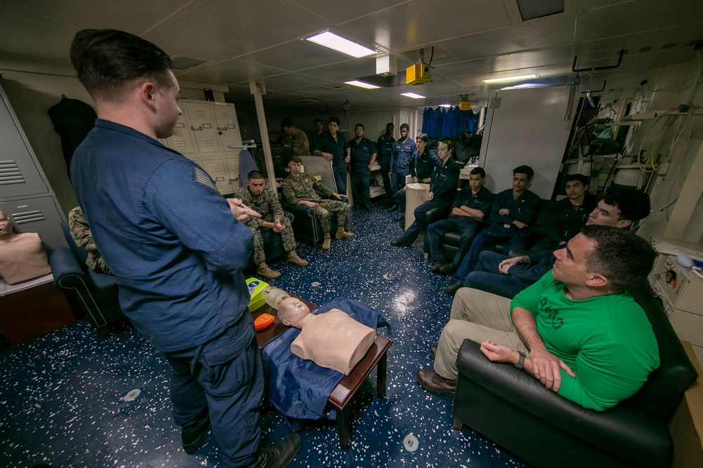 USS Tripoli Sailors Conduct CPR Training