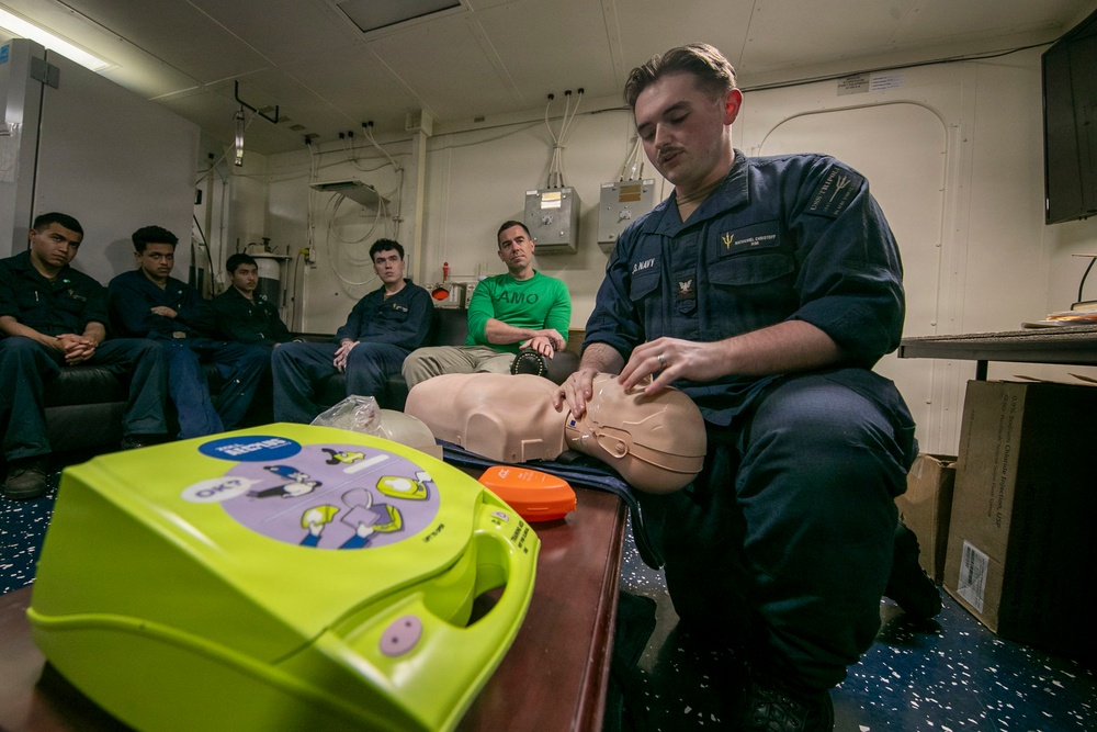 USS Tripoli Sailors Conduct CPR Training