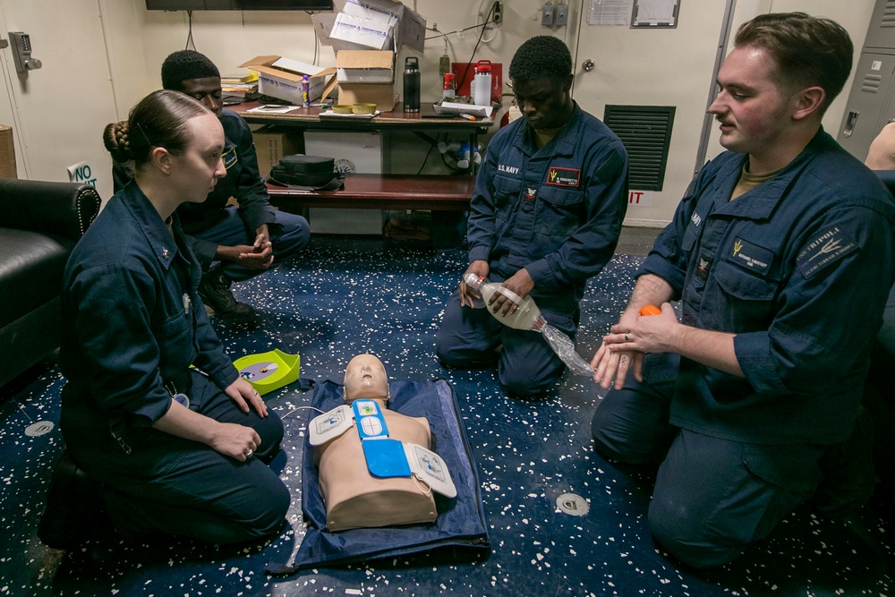 USS Tripoli Sailors Conduct CPR Training