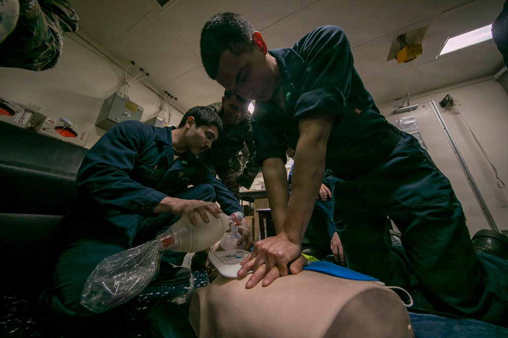 USS Tripoli Sailors Conduct CPR Training