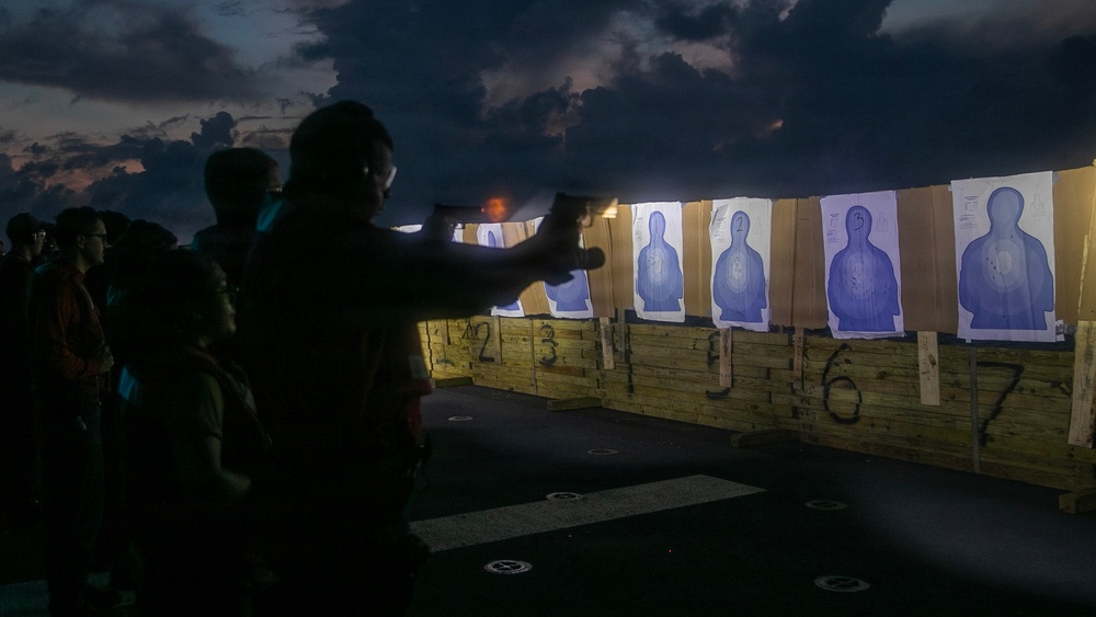 USS Tripoli Conducts Early Morning Gun Shoot