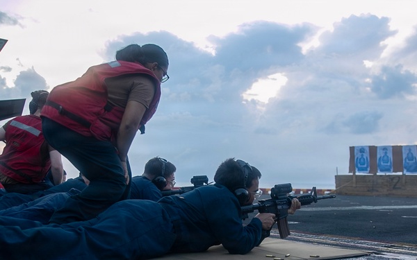 USS Tripoli Conducts Early Morning Gun Shoot