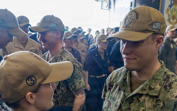USS Kearsarge (LHD 3) Holds All-Hands-Call