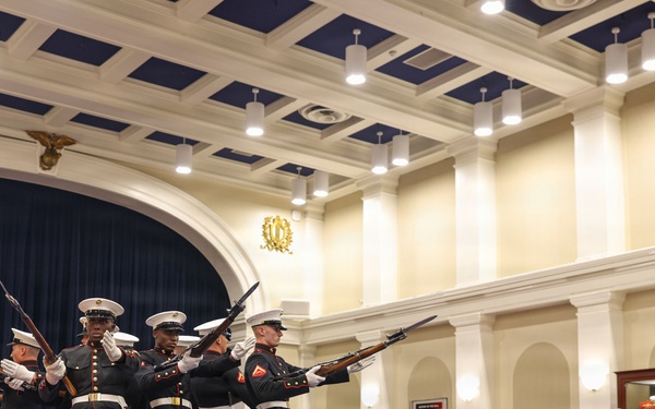 Lt. Gen. Matos hosts U.S. Rep Steve Womack at an indoor Evening Parade