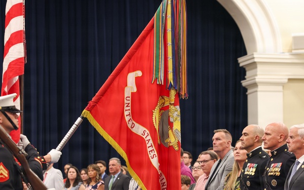 Lt. Gen. Matos hosts U.S. Rep Steve Womack at an indoor Evening Parade
