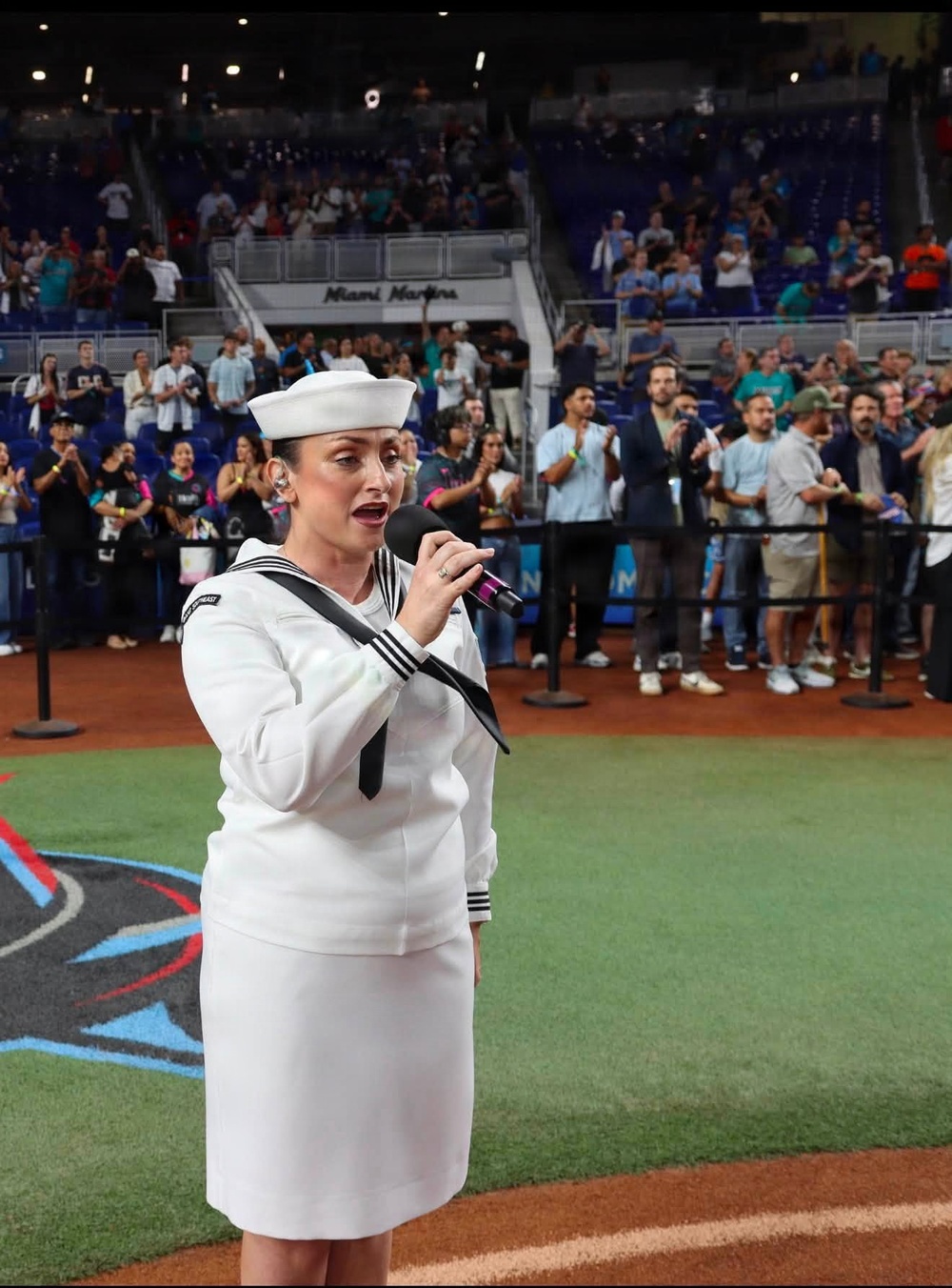 Navy Band Southeast performs in the America 250 Celebration/Military Appreciation Game at LoanDepot Stadium in Miami, Florida