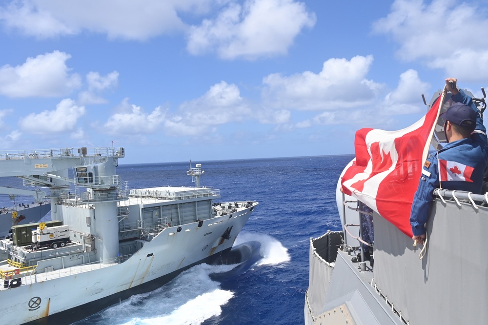 JS Kongo conducts replenishment at sea with Royal Canadian Navy replenishment ship during RIMPAC 2026