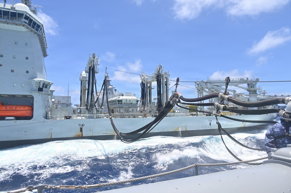 JS Kongo conducts replenishment at sea with Royal Canadian Navy replenishment ship during RIMPAC 2026