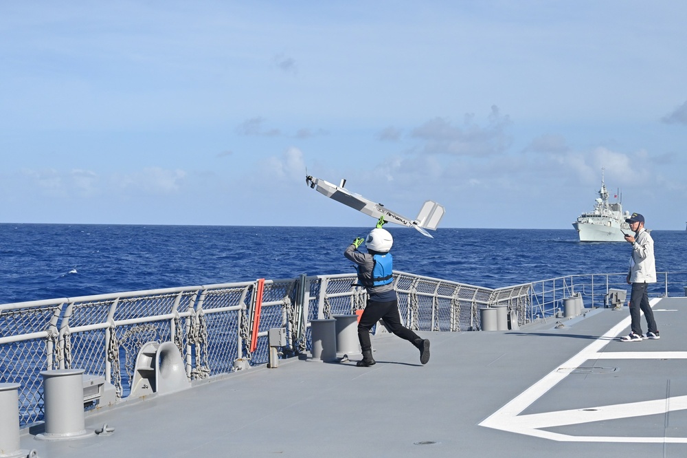 Japan Maritime Self-Defense Force conduct live-fire training with unmanned aerial vehicle support during RIMPAC 2026