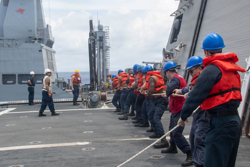 USS Santa Barbara conducts replenishment-at-sea with HMAS Supply