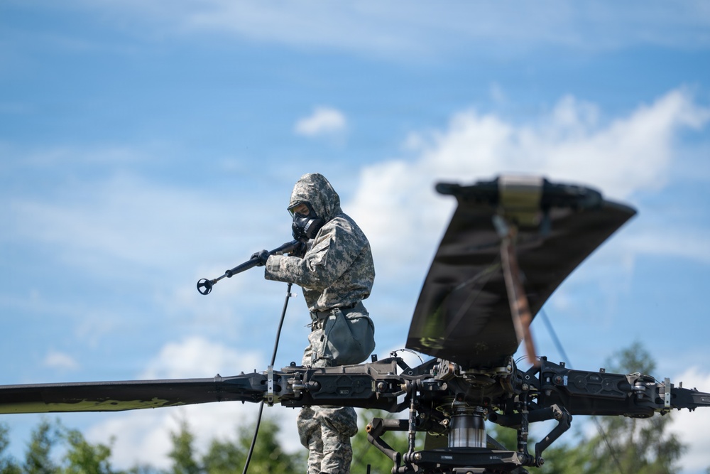12th Combat Aviation Brigade conducts aircraft decontamination training during Gunslinger Gambit
