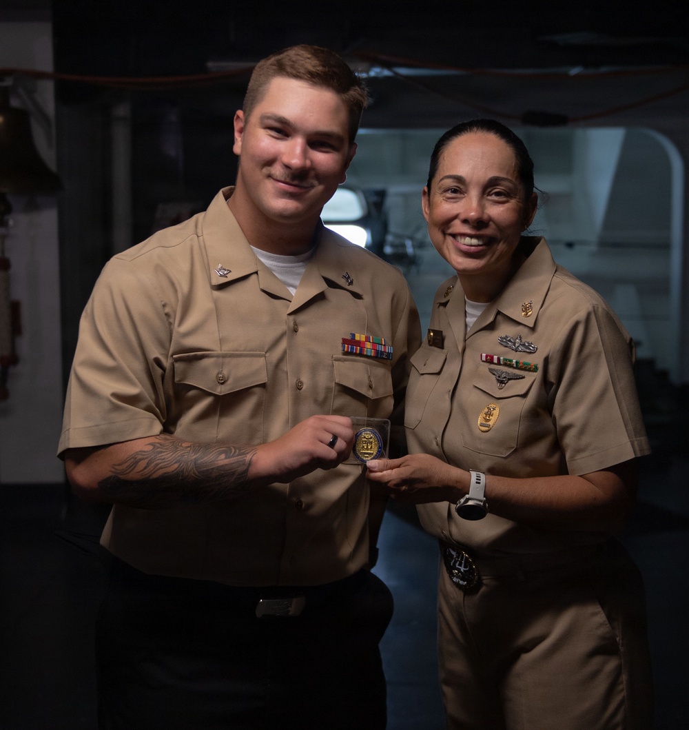 USS John C. Stennis (CVN 74) recognizes EM3 Slade Broussard