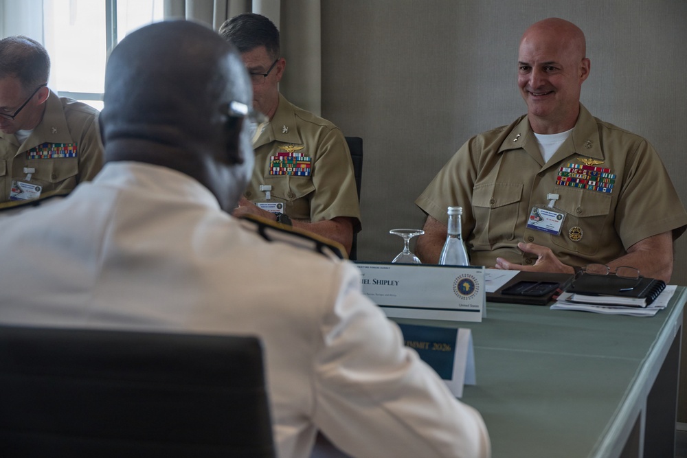 MARFOREUR/AF Commander, Senegal Navy Adm. Abdou Sene discuss maritime security at AMFS 2026