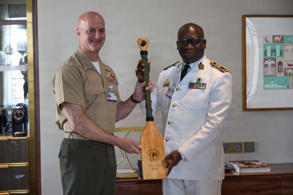 MARFOREUR/AF Commander, Senegal Navy Adm. Abdou Sene discuss maritime security at AMFS 2026