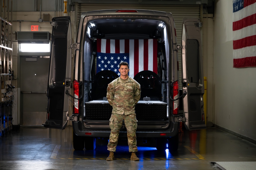 U.S. Air Force Airman 1st Class Edward Buckley, Air Force Mortuary Affairs Operations departures specialist