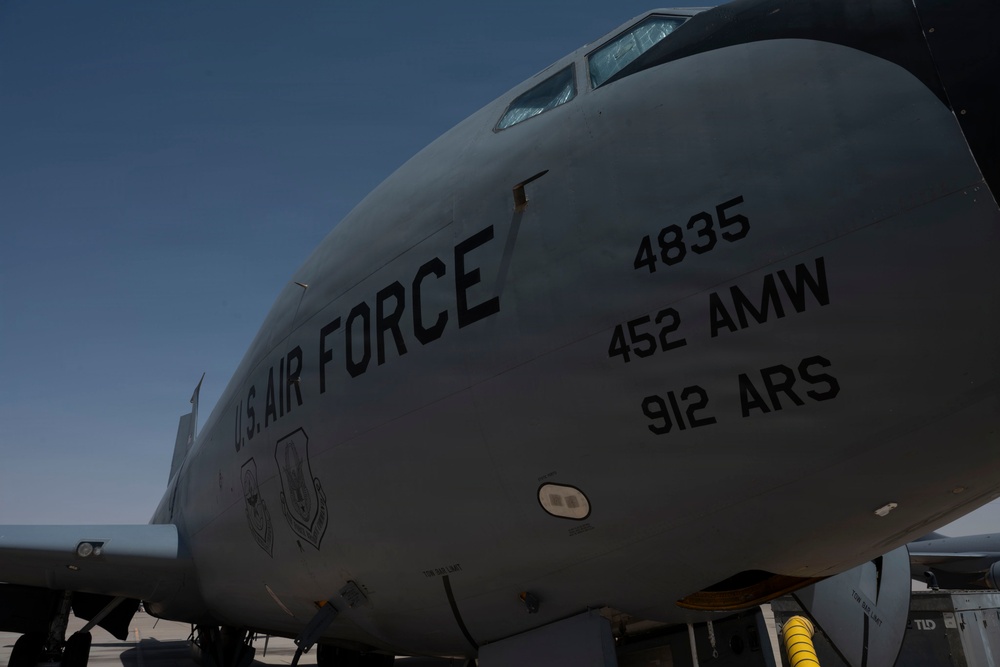 KC-135 refuels fighter aircraft in the CENTCOM area of responsibility