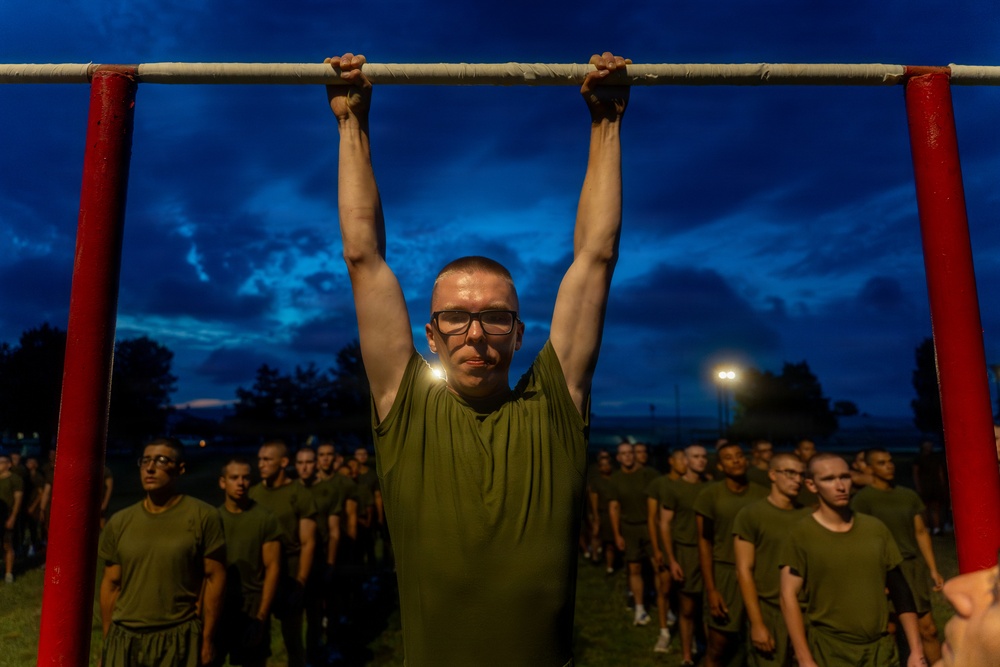 U.S. Marine Corps Officer Candidates with OCS conduct a PFT