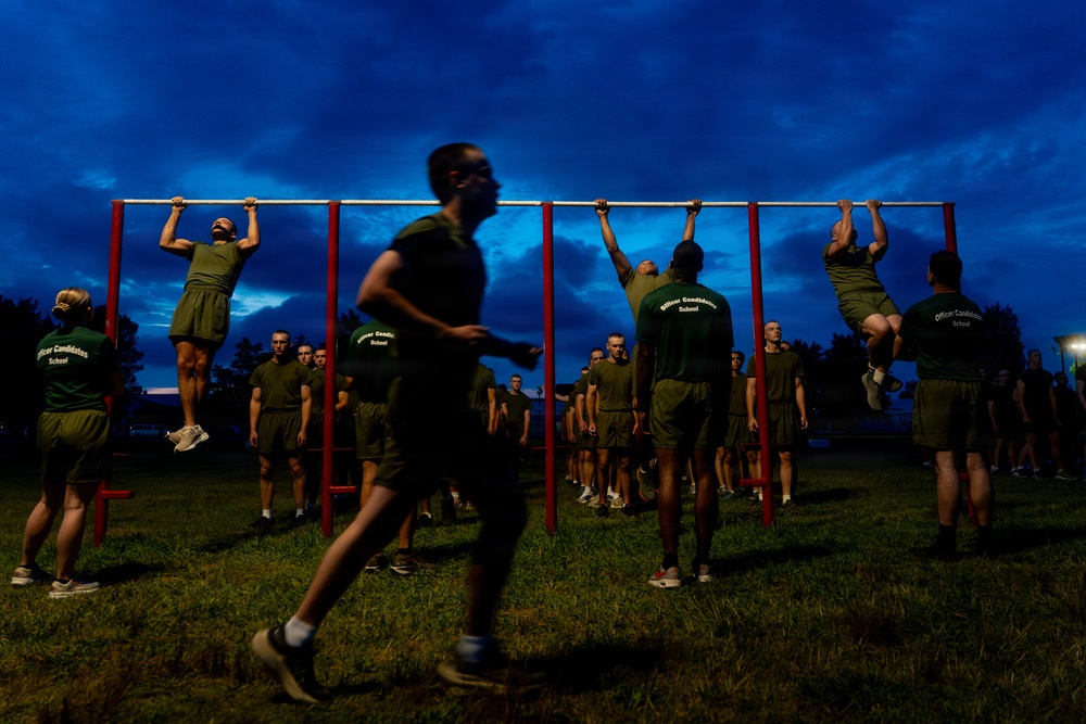 U.S. Marine Corps Officer Candidates with OCS conduct a PFT